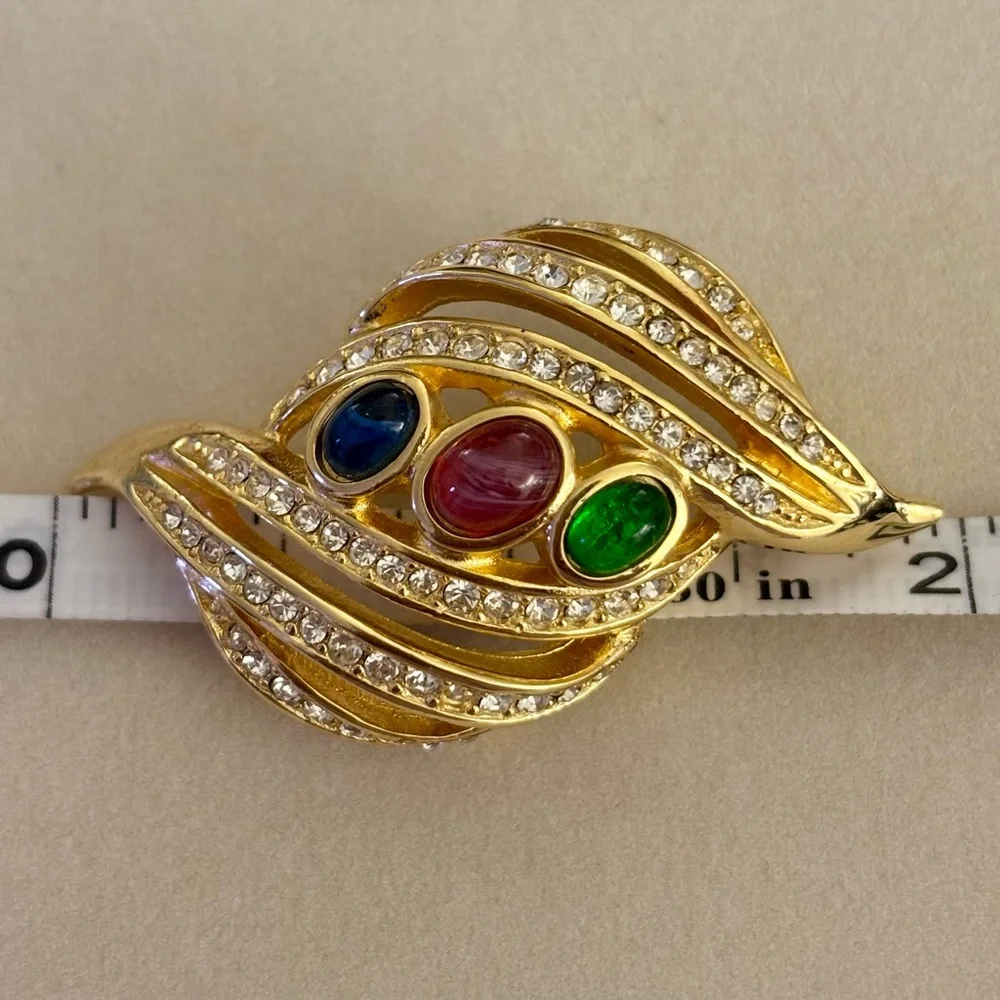 Christian Dior Brooch Rare Vintage 1980s Gripoix Openwork Leaf Brooch Pin Gold